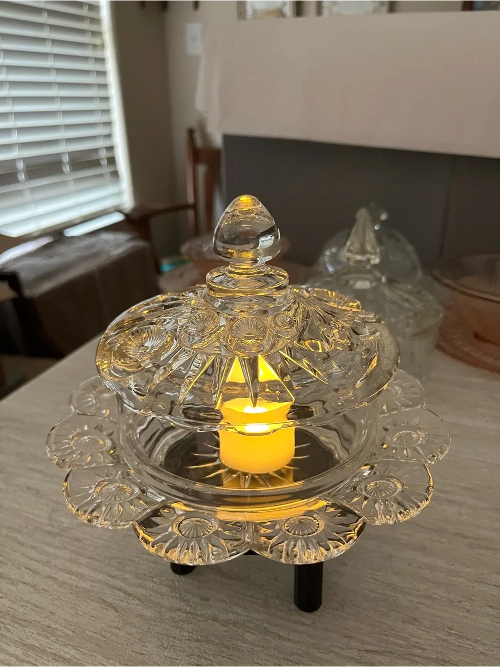 EAPG Pressed Glass Covered Butter Dish Styled as a Fairy Lamp